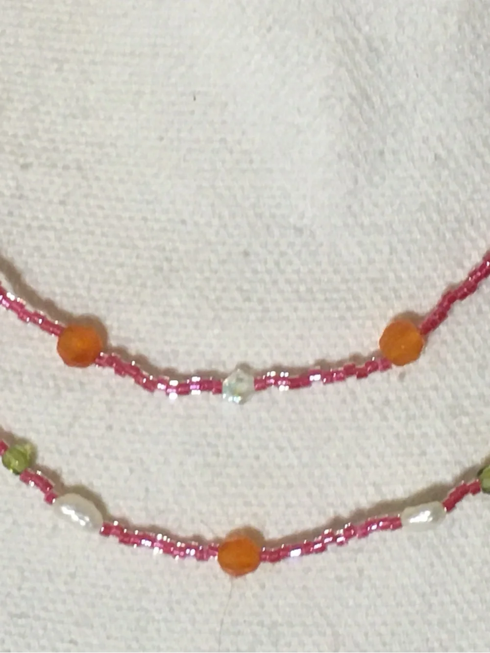 Pink & Orange Beaded Double Strand Necklace